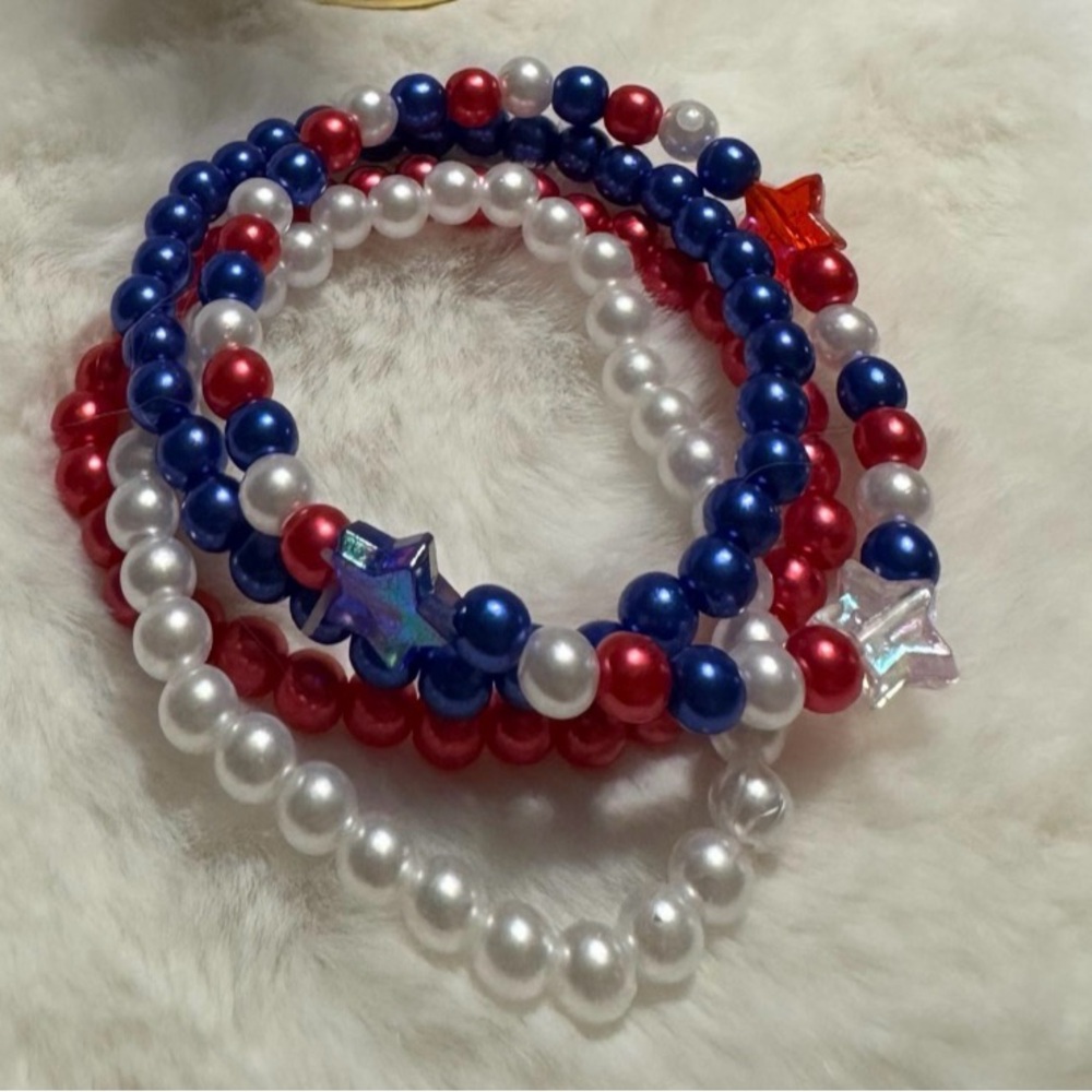 Red, White, and Blue Beaded Earrings and Bracelets Bundle